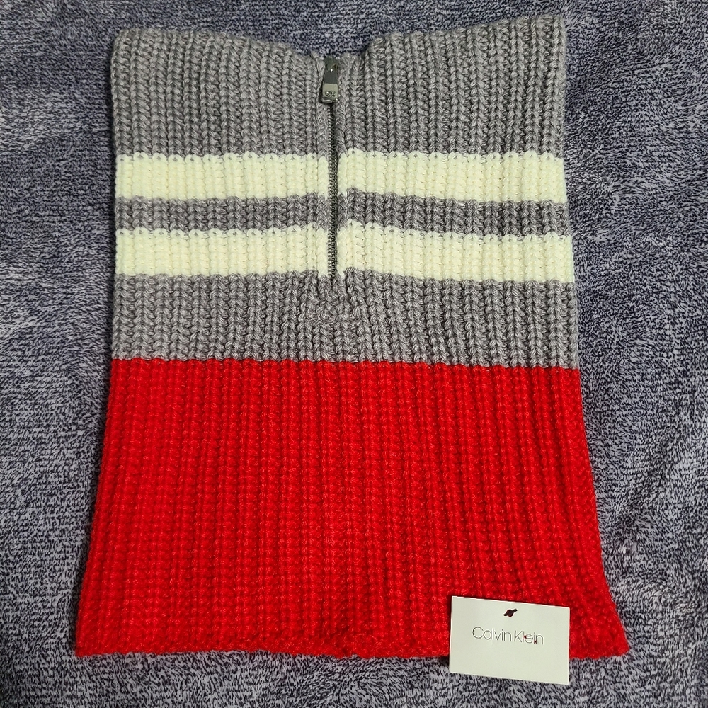NWT Calvin Klein Striped Knit Zipper Scarf OS
